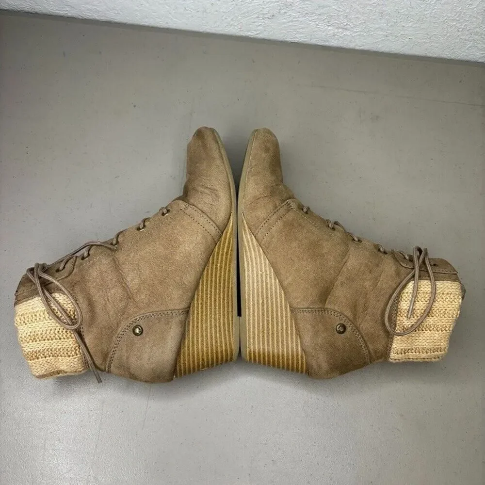 Nine West‎ Lotus Brown Fabric Mid Wedge Ankle Bootie Womens Size 6M